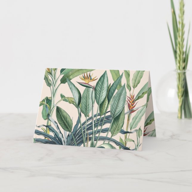 Tarjeta Estreltzia, árbol de plátanos de la jungla tropica (Anverso)