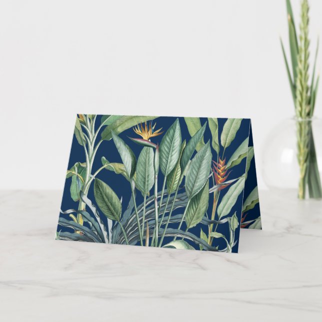 Tarjeta Estreltzia, árbol de plátanos de la jungla tropica (Anverso)