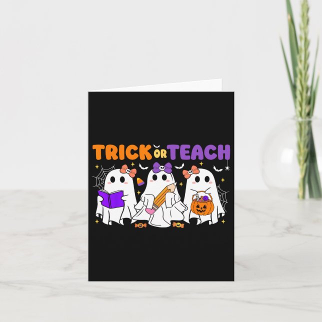 Tarjeta Estudiantes De Halloween Trick O Teach Retro (Anverso)