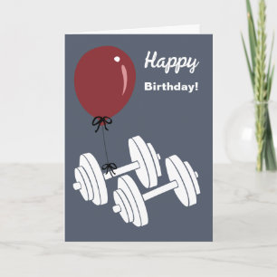 Tarjeta Estudio de Fitness Mancuerna y Globo Feliz Cumplea