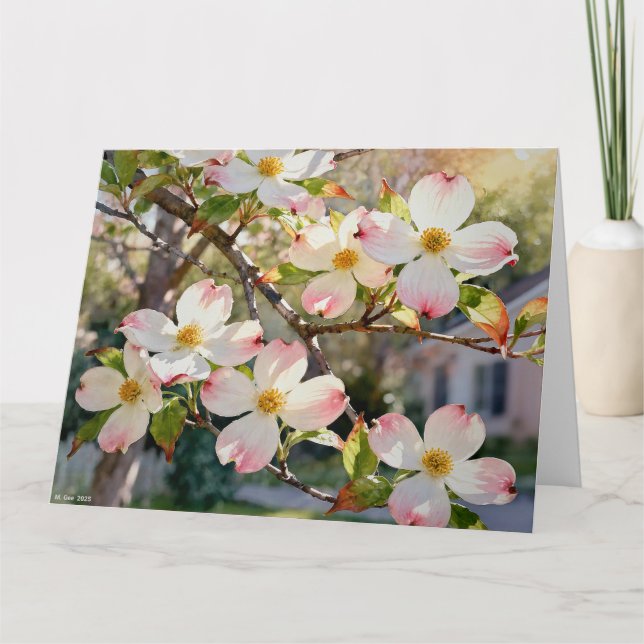 Tarjeta Estudio de flores de cornejo A en acuarelas (Anverso)