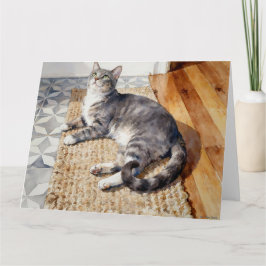 Tarjeta Estudio de gato atigrado gris B en acuarelas