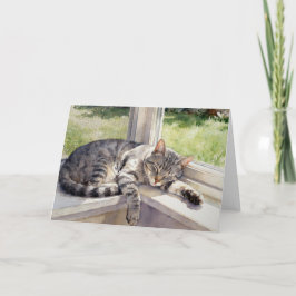 Tarjeta Estudio de gato atigrado gris C en acuarelas