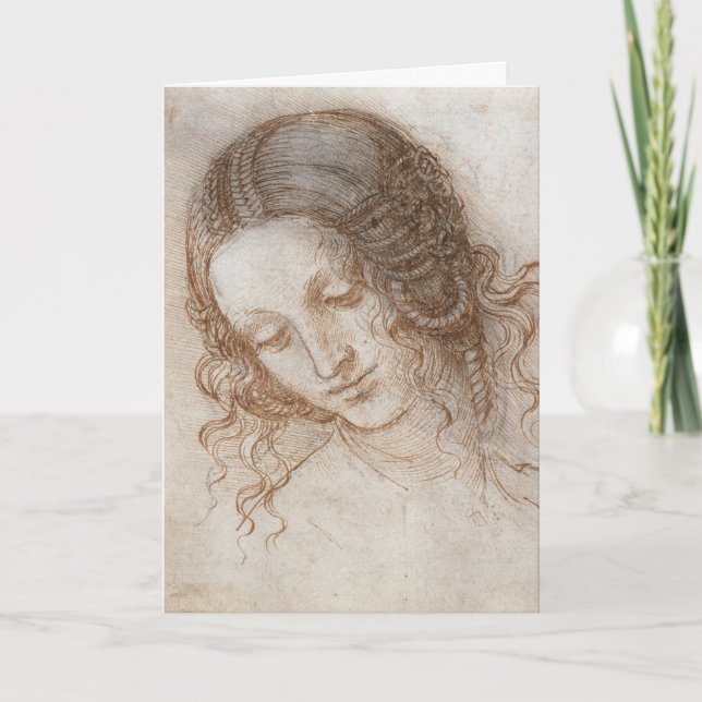 Tarjeta Estudio de Leonardo da Vinci de la cabeza de Leda (Anverso)