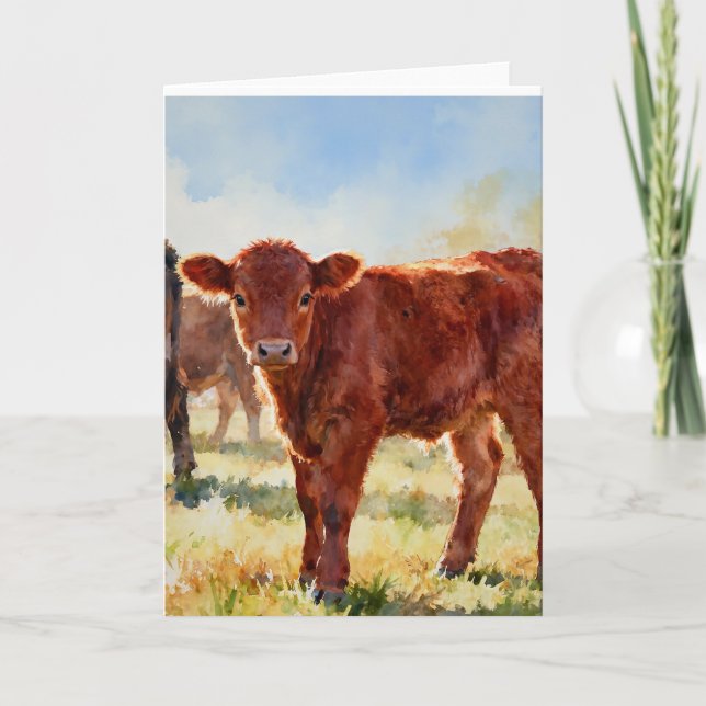 Tarjeta Estudio de ternero Red Angus A en acuarelas (Anverso)
