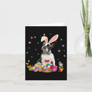 Tarjeta Estupendo Boston Terrier Día de Pascua Bunny Eggys
