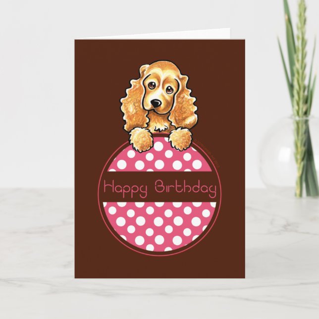 Tarjeta Etiqueta de Cocker Spaniel Polka Feliz cumpleaños (Anverso)