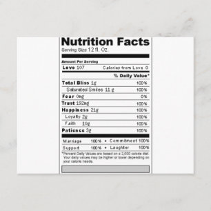 Tarjeta Etiqueta Nutricional Divertida para Boda o Anivers