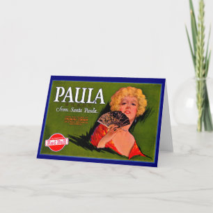 Tarjeta Etiqueta Paula de cajas de fruta de los años 20 de