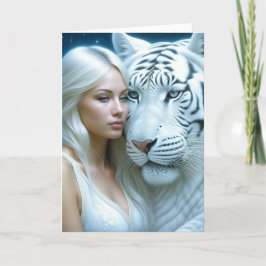Tarjeta Étnfasis mágico místico del tigre blanco y la muje