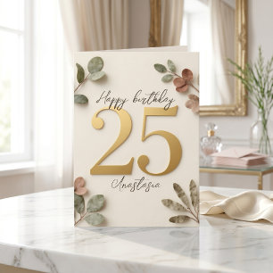 Tarjeta Eucalipto Botánico Dorado Falso Cumpleaños 25