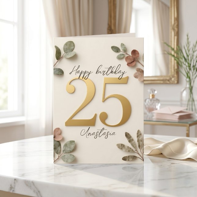Tarjeta Eucalipto Botánico Dorado Falso Cumpleaños 25 (Subido por el creador)