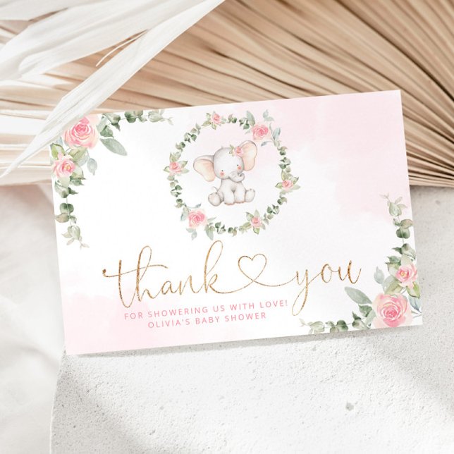 Tarjeta Eucalipto rosa elefante ducha bebé gracias (Subido por el creador)
