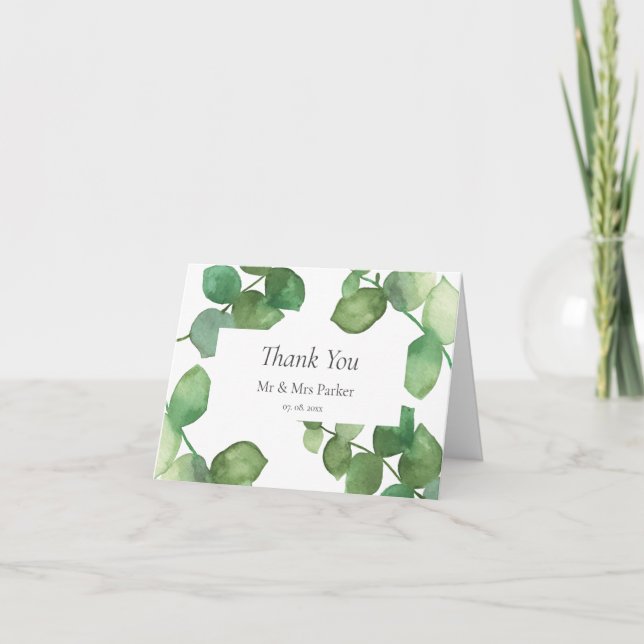 Tarjeta Eucalyptus Boho Green Boda Gracias (Anverso)