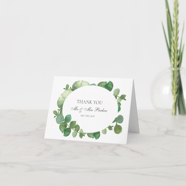 Tarjeta Eucalyptus Boho Green Boda Gracias (Anverso)