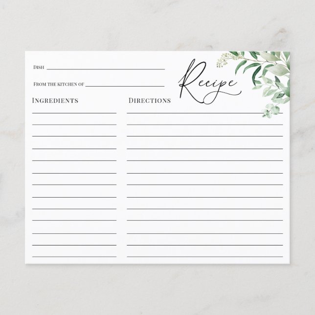 Tarjeta Eucalyptus Bridal Shower Receta (Anverso)