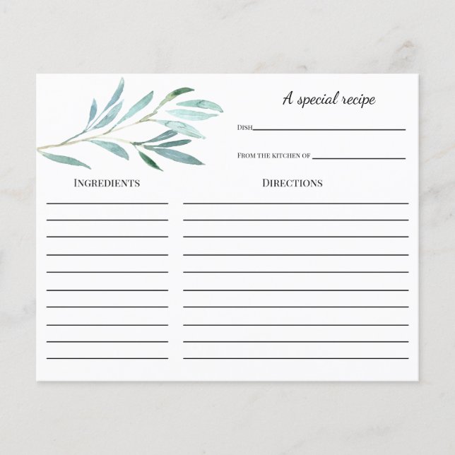Tarjeta Eucalyptus Bridal Shower Receta (Anverso)