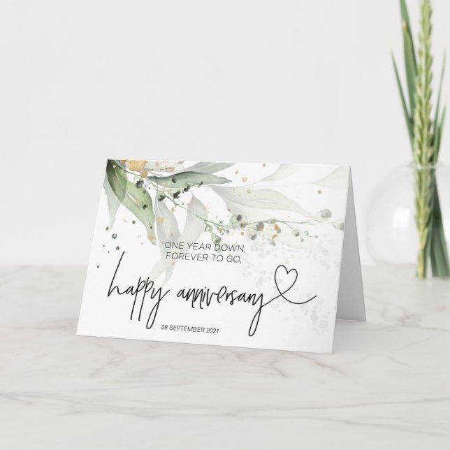 Tarjeta Eucalyptus Feliz primer aniversario para el marido (Anverso)