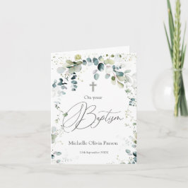 Tarjeta Eucalyptus Foliage Cross Baby Baptism