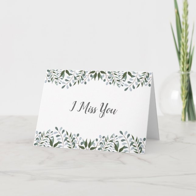 Tarjeta Eucalyptus Greenery Floral Te echo de menos (Anverso)