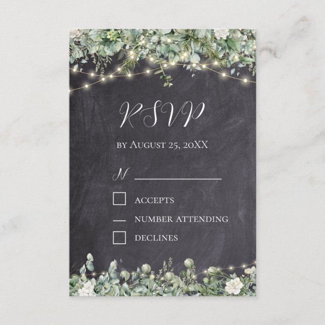 Tarjeta Eucalyptus Greenery RSVP | Botánico Rústic (Anverso)