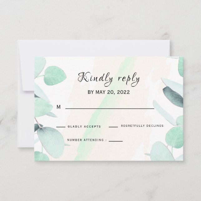 Tarjeta Eucalyptus Greenery SVP simple y moderna (Anverso)