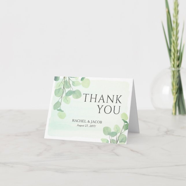 Tarjeta Eucalyptus Greenery Watercolor Boda Gracias (Anverso)