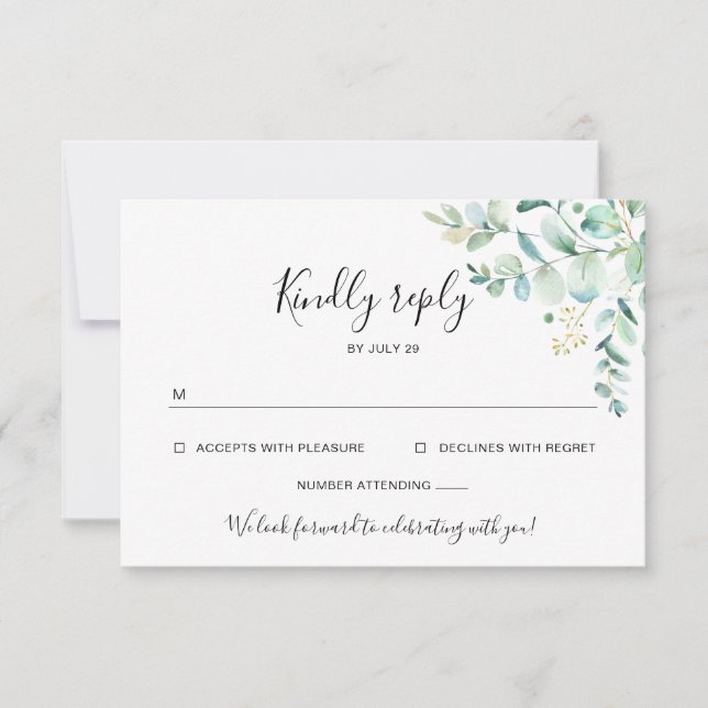 Tarjeta Eucalyptus Greenery Wedding Rsvp (Anverso)