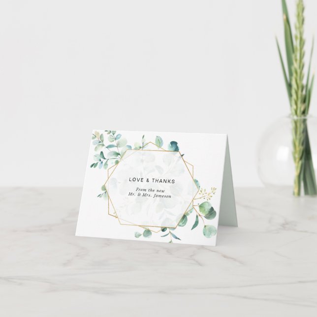 Tarjeta Eucalyptus Greenery with Geometric Frame Gracias (Anverso)