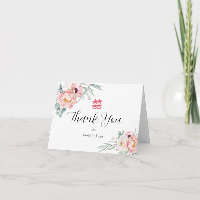 Tarjeta Eucalyptus Peonies Gracias Boda Chino (Anverso)