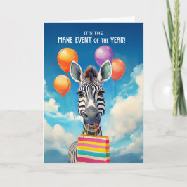 Tarjeta Evento de cumpleaños Zebra MANE con globos