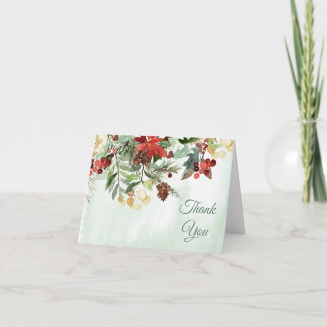 Tarjeta Evergreen Floral Winter Berry Gracias (Anverso)