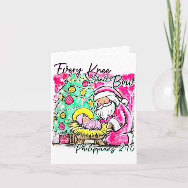 Tarjeta Every Knee Shall Bow Santa Christmas Nativity Scen (Anverso)