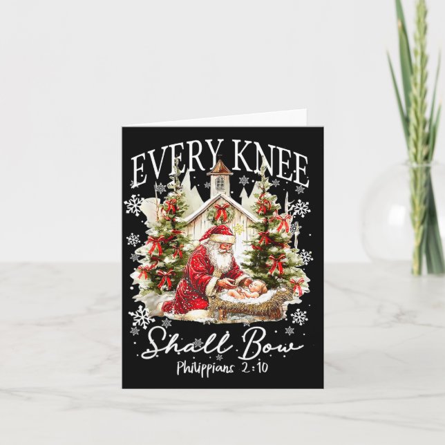 Tarjeta Every Knee Shall Bow Santa Christmas Nativity Scen (Anverso)