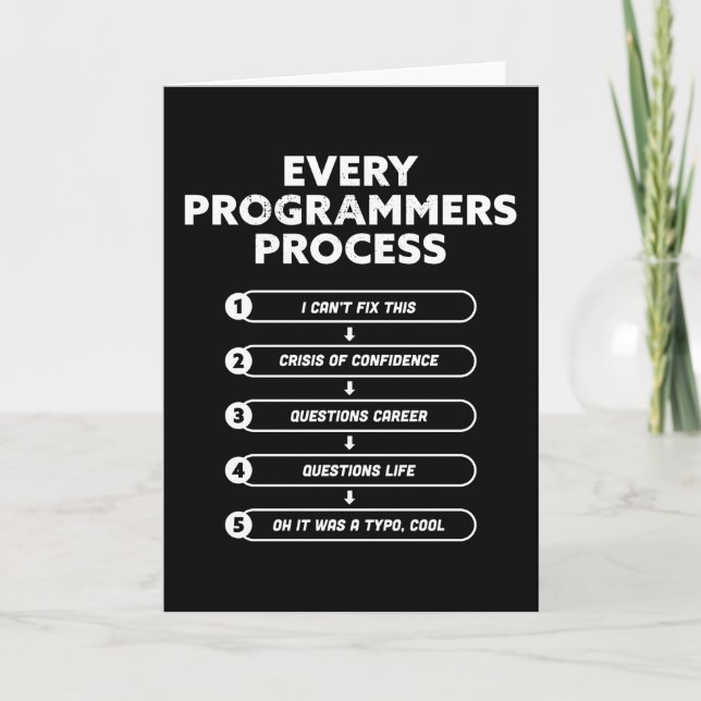 Tarjeta Every Programmers Process - Funny Gift (Anverso)
