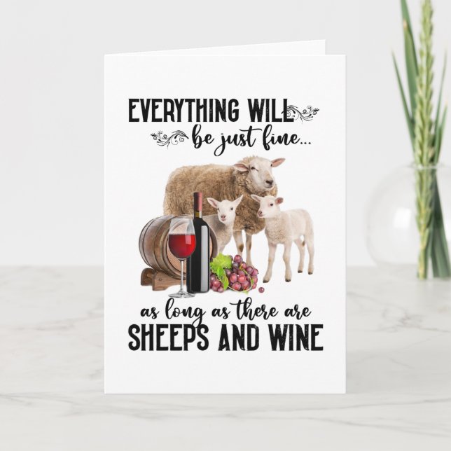 Tarjeta Everything Will Be Just Fine Sheeps And Wine Lover (Anverso)