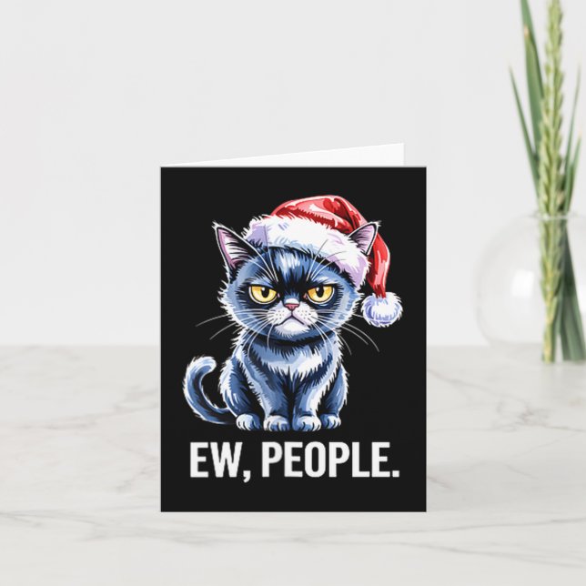 Tarjeta Ew People Black Cat Christmas Funny Introvert Holi (Anverso)