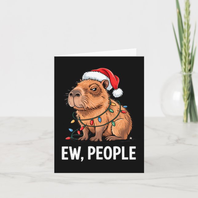Tarjeta Ew People Capybara Christmas Lights Funny Introver (Anverso)