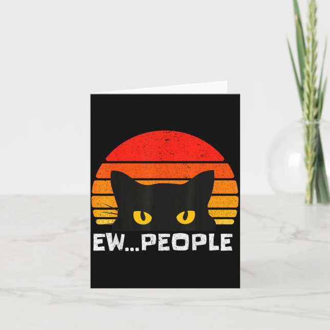 Tarjeta Ew People Retro Funny Black Cat Anti Social Men Wo (Anverso)