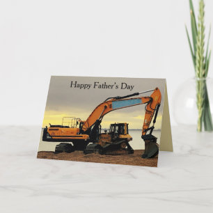 Tarjeta Excavadora amarilla y tractor moviendo ripio en Hy