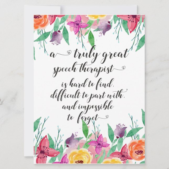 Tarjeta Excelente escuela de habla terapeuta regalo SLP (Anverso)