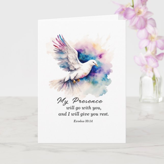 Tarjeta Éxodo 33:14 Mi presencia irá con la Biblia (Orquídea)