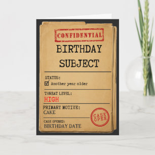 Tarjeta Expediente del caso: Cumpleaños divertido con tema