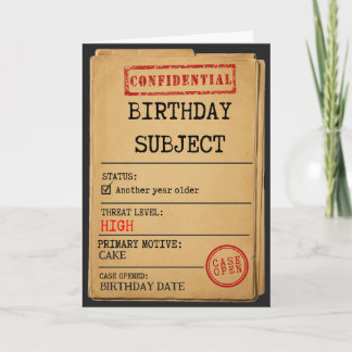 Tarjeta Expediente del caso: Cumpleaños divertido con tema