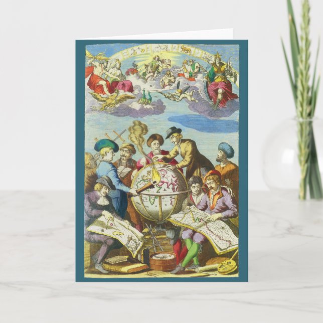 Tarjeta Exploradores de época con mapa de glóbulos antiguo (Anverso)