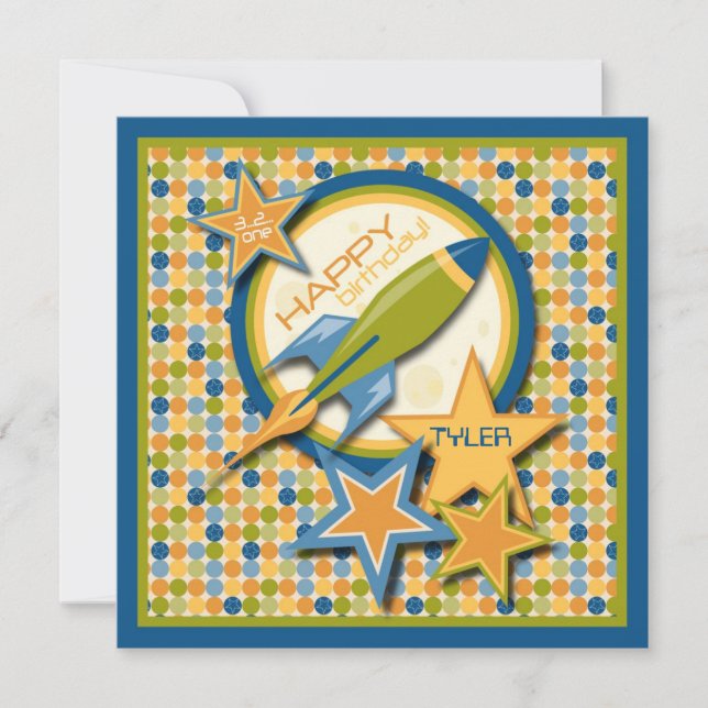 Tarjeta ¡Explosión! Cumpleaños de la nave espacial (Anverso)