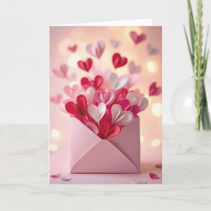 Tarjeta Explosión de corazones de papel de San Valentín