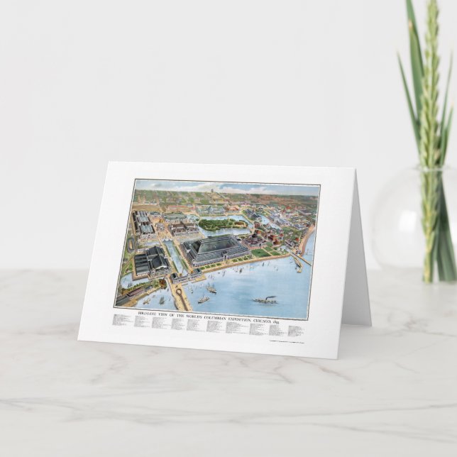 Tarjeta Expo colombina de Chicago, mapa panorámico de IL - (Anverso)