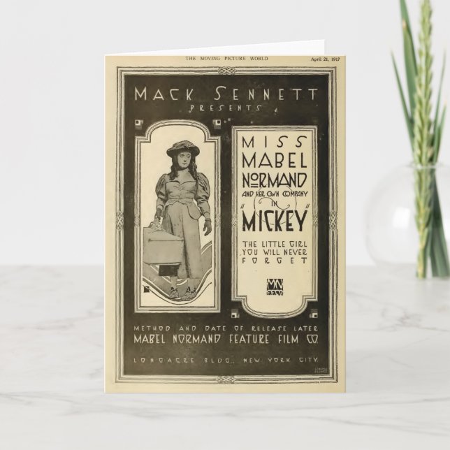 Tarjeta Expositor de Mabel Normand 1917 y película muda (Anverso)