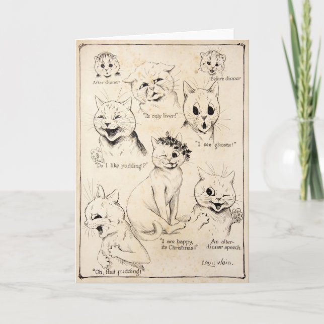 Tarjeta Expresiones faciales de varios gatos, Louis Wain (Anverso)